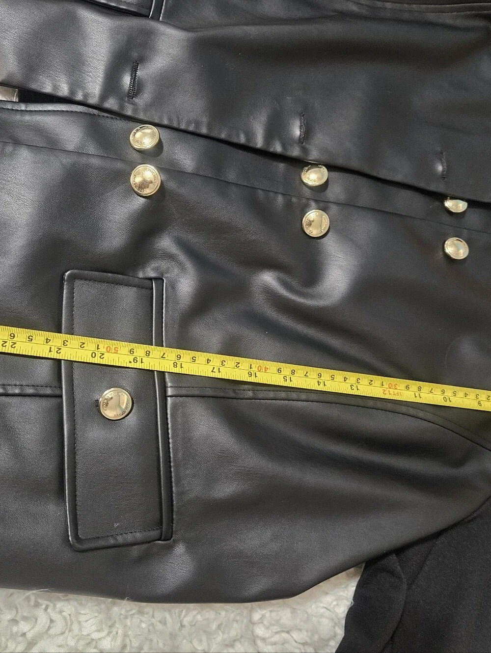 Michael Kors Black Faux Leather & Knit Sleeve Military-Style Jacket
